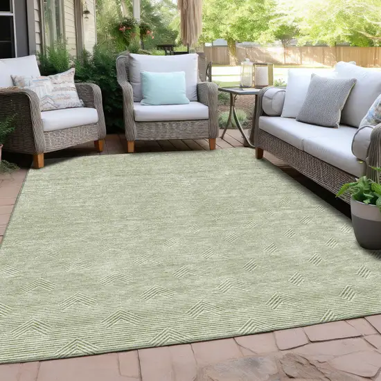 Artichoke Green And Ivory Geometric Washable Indoor Outdoor Area Rug Photo 8