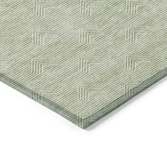 Artichoke Green And Ivory Geometric Washable Indoor Outdoor Area Rug Photo 5