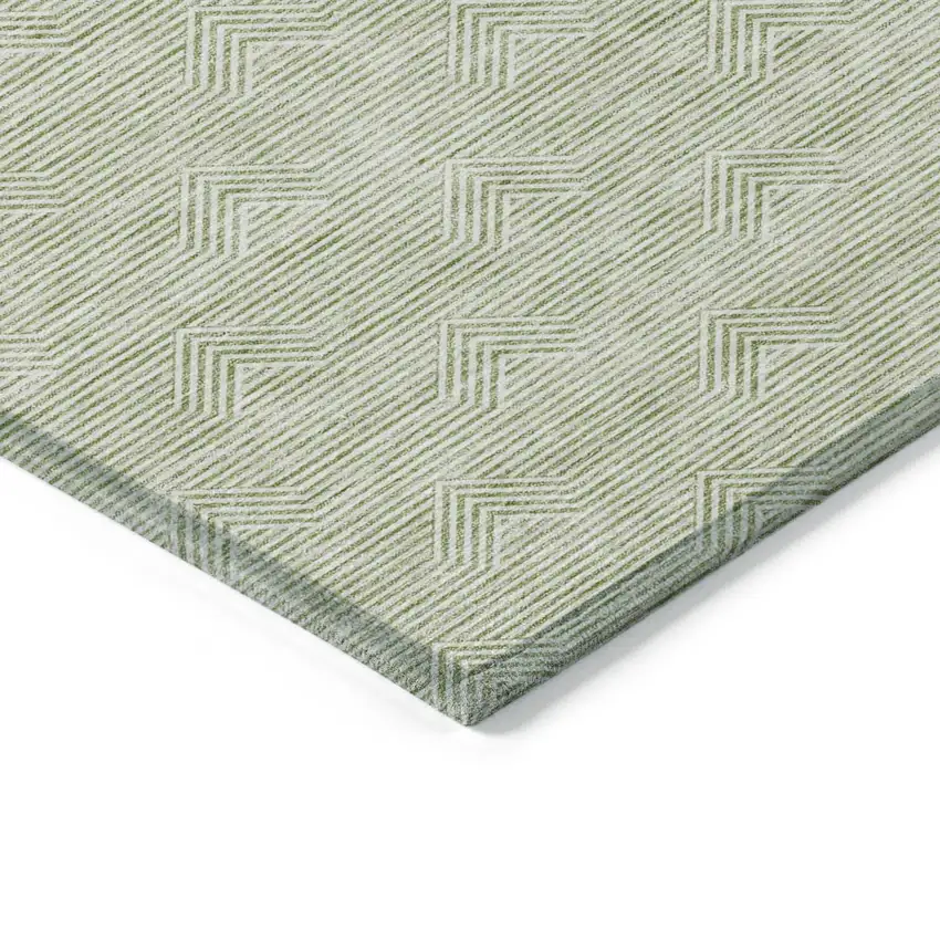 Artichoke Green And Ivory Geometric Washable Indoor Outdoor Area Rug Photo 5