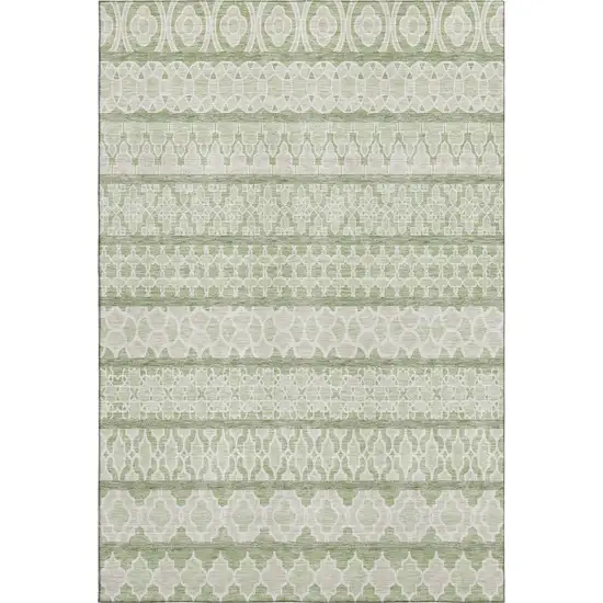 Artichoke Green And Ivory Ikat Washable Area Rug With UV Protection Photo 1