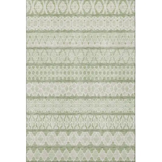 Artichoke Green And Ivory Ikat Washable Area Rug With UV Protection Photo 4