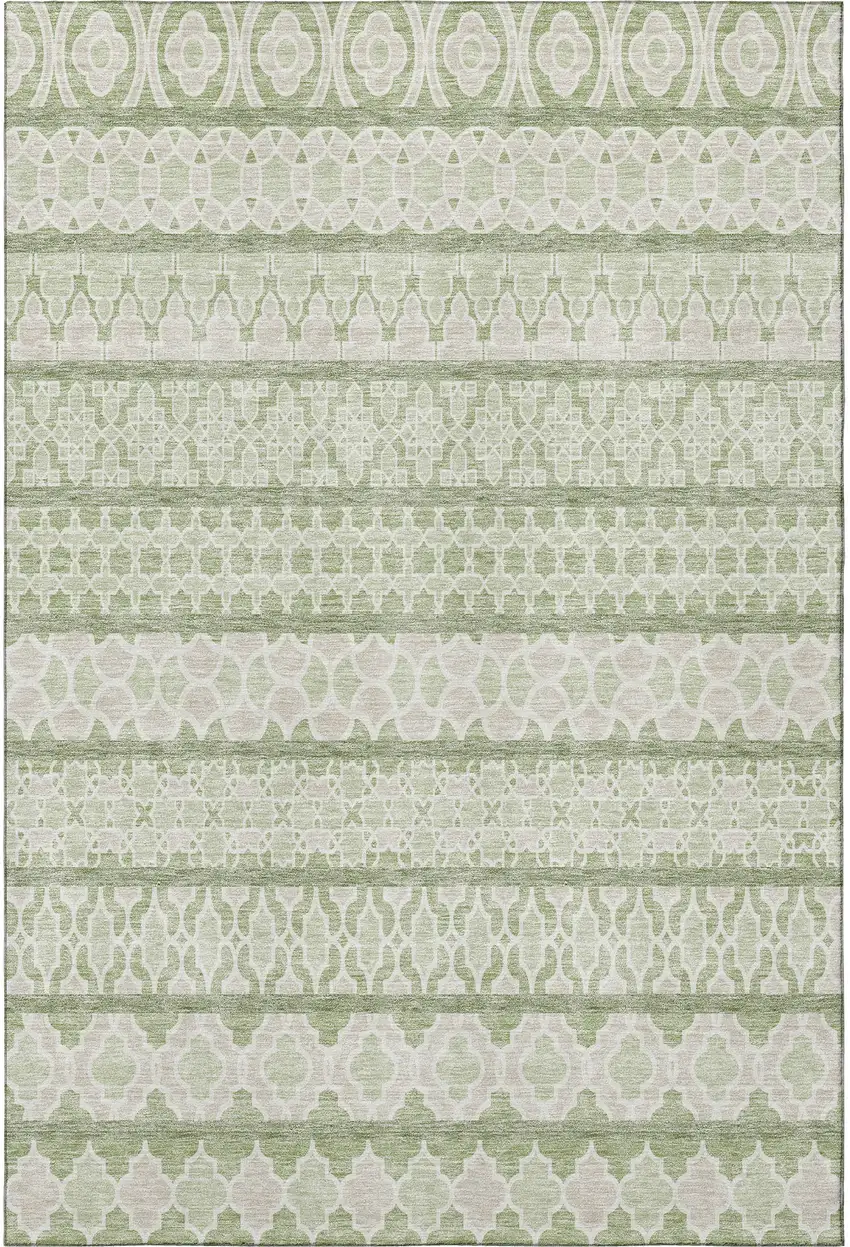 Artichoke Green And Ivory Ikat Washable Area Rug With UV Protection Photo 4