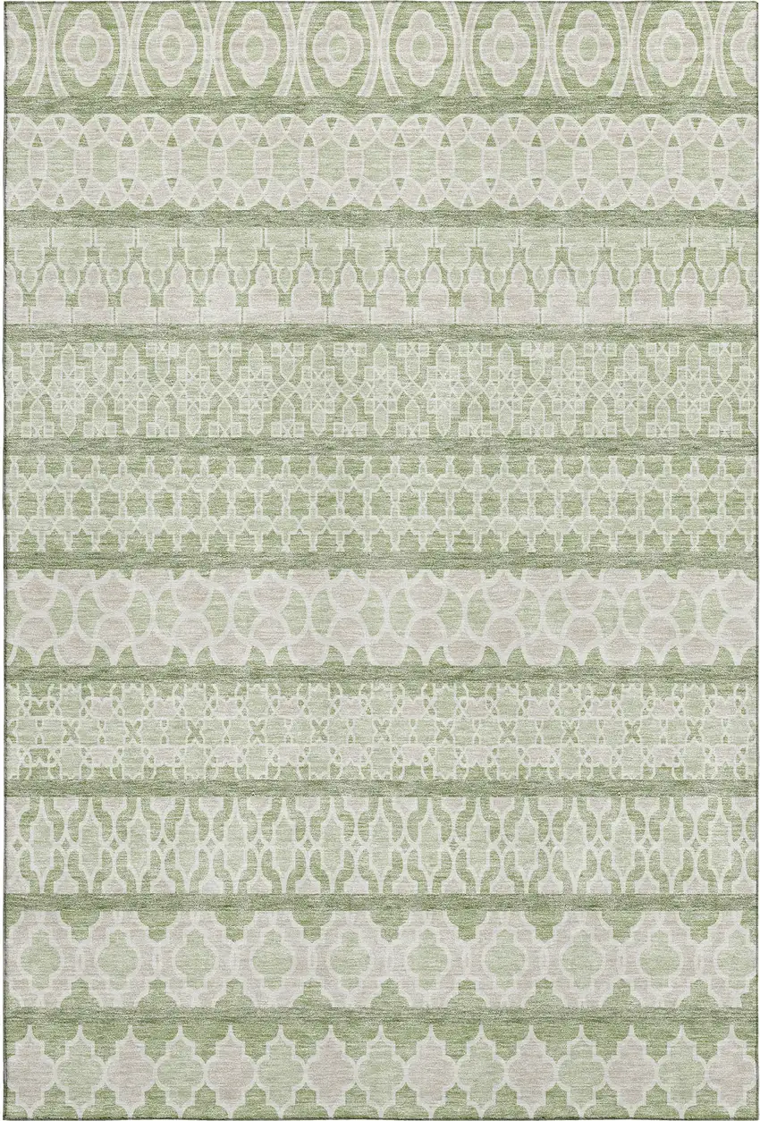 Artichoke Green And Ivory Ikat Washable Area Rug With UV Protection Photo 1