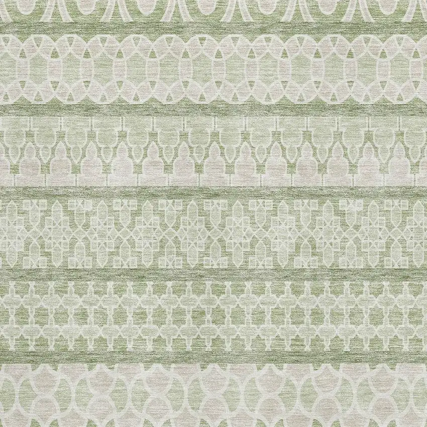 Artichoke Green And Ivory Ikat Washable Area Rug With UV Protection Photo 3