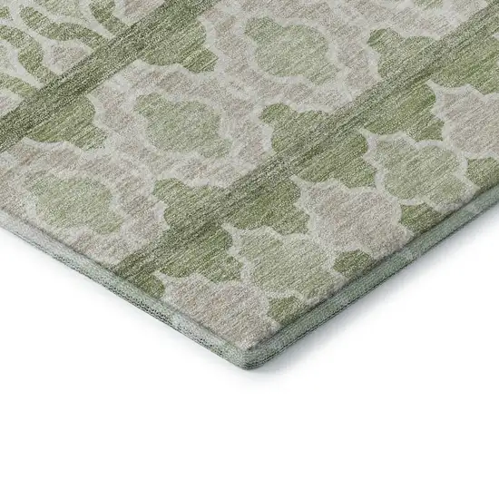 Artichoke Green And Ivory Ikat Washable Area Rug With UV Protection Photo 8