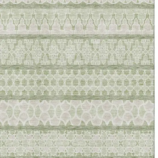 Artichoke Green And Ivory Ikat Washable Area Rug With UV Protection Photo 3