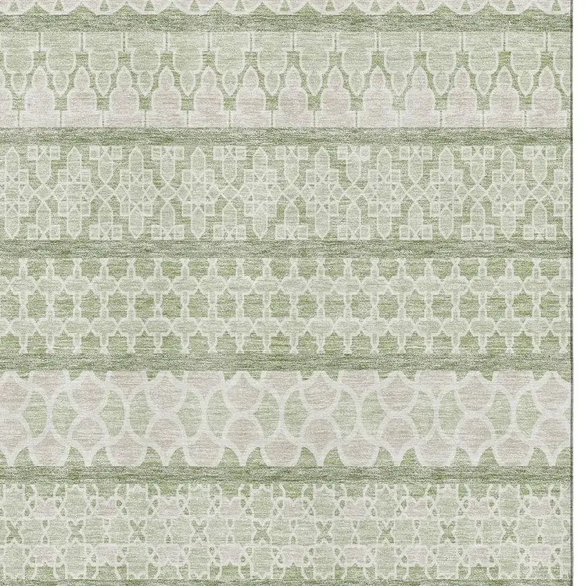 Artichoke Green And Ivory Ikat Washable Area Rug With UV Protection Photo 3