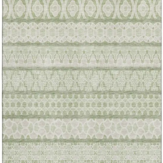 Artichoke Green And Ivory Ikat Washable Area Rug With UV Protection Photo 4