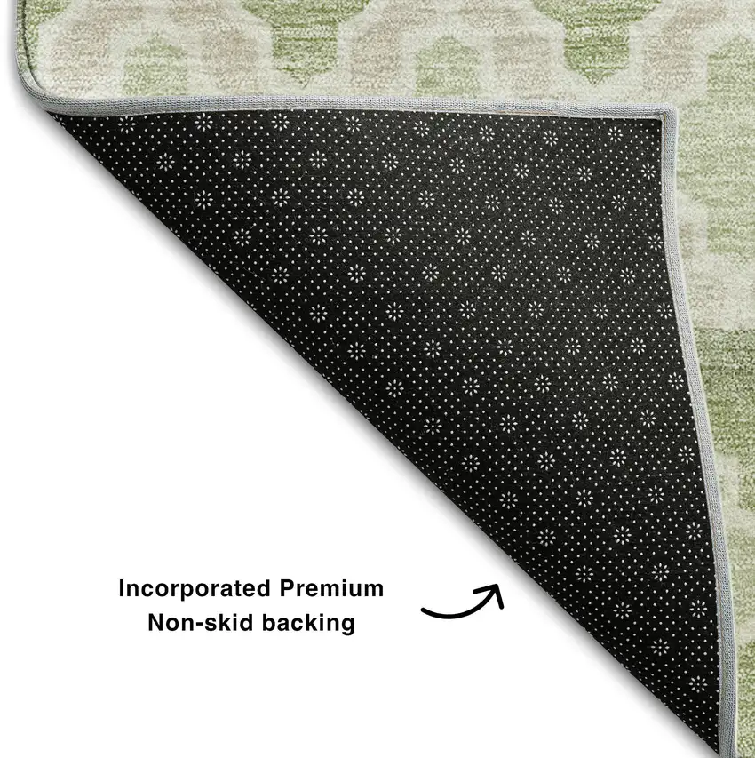 Artichoke Green And Ivory Ikat Washable Area Rug With UV Protection Photo 7