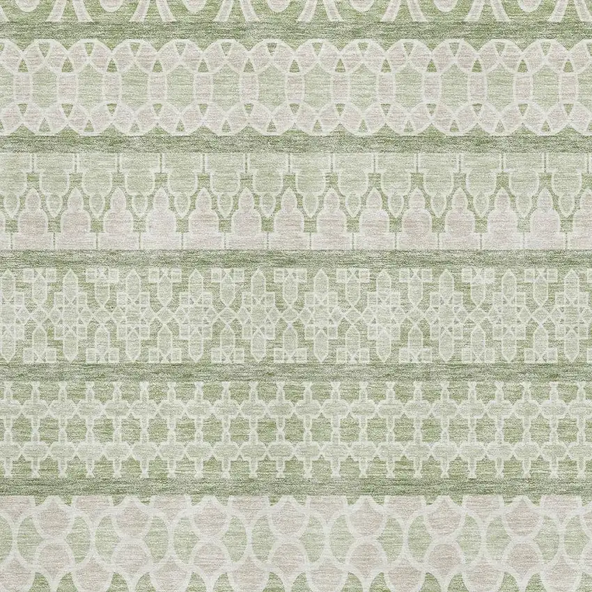 Artichoke Green And Ivory Ikat Washable Area Rug With UV Protection Photo 3