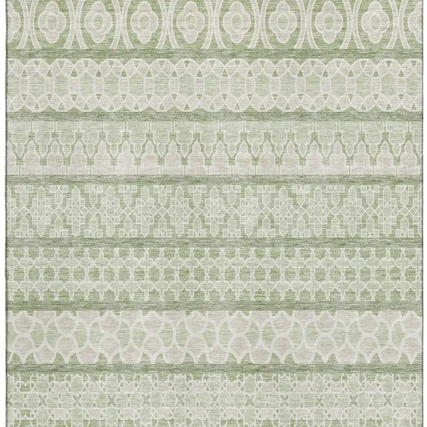 Artichoke Green And Ivory Ikat Washable Area Rug With UV Protection Photo 3
