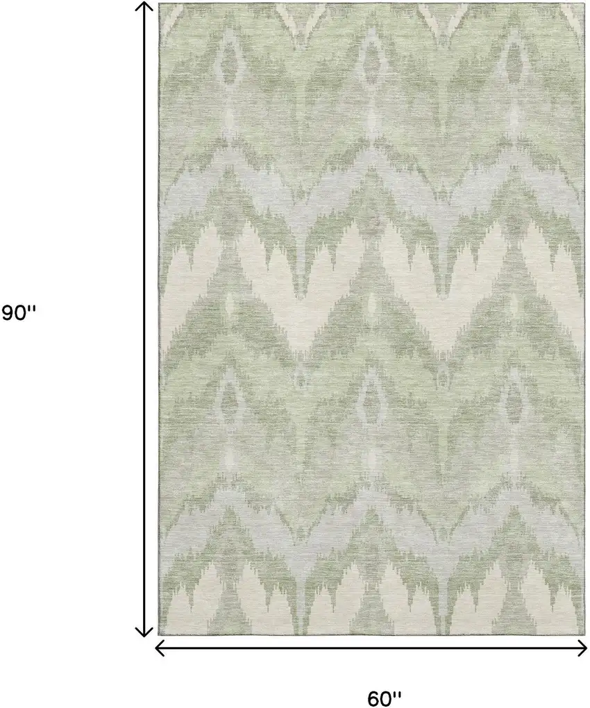 Artichoke Green And Ivory Ikat Washable Area Rug With UV Protection Photo 3