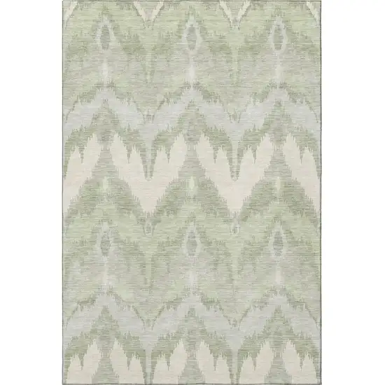 Artichoke Green And Ivory Ikat Washable Area Rug With UV Protection Photo 4