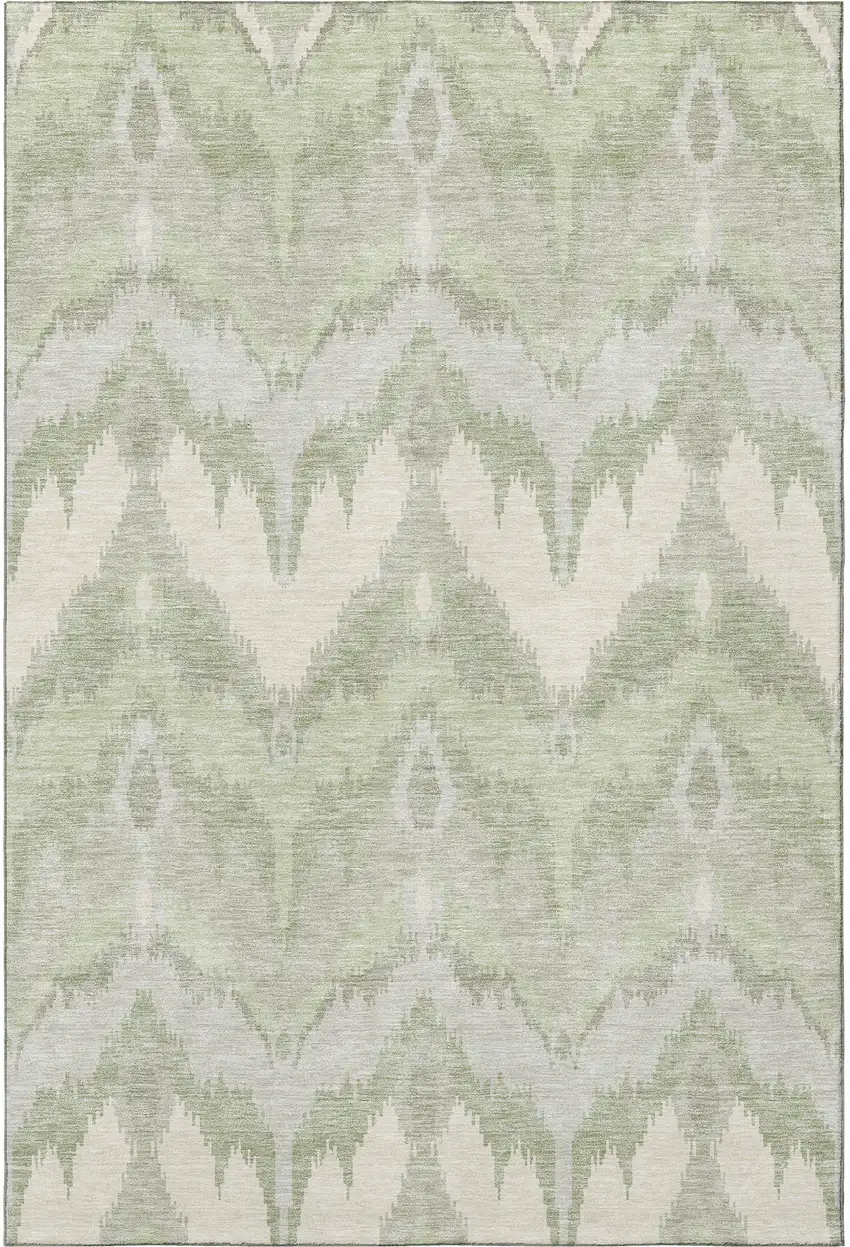 Artichoke Green And Ivory Ikat Washable Area Rug With UV Protection Photo 4