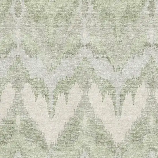 Artichoke Green And Ivory Ikat Washable Area Rug With UV Protection Photo 3