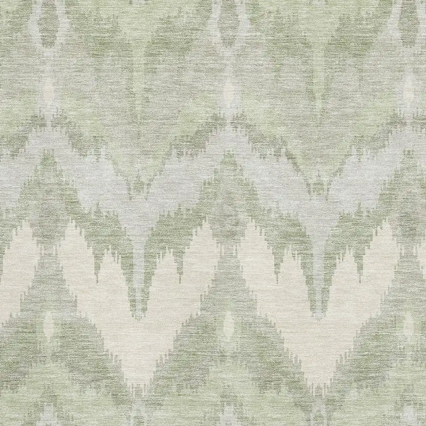 Artichoke Green And Ivory Ikat Washable Area Rug With UV Protection Photo 3