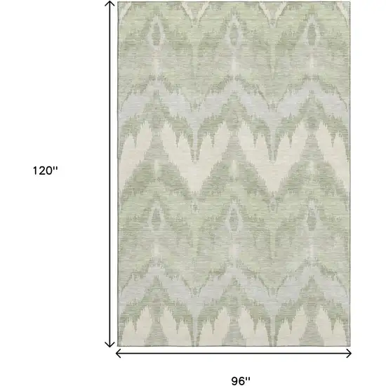 Artichoke Green And Ivory Ikat Washable Area Rug With UV Protection Photo 3