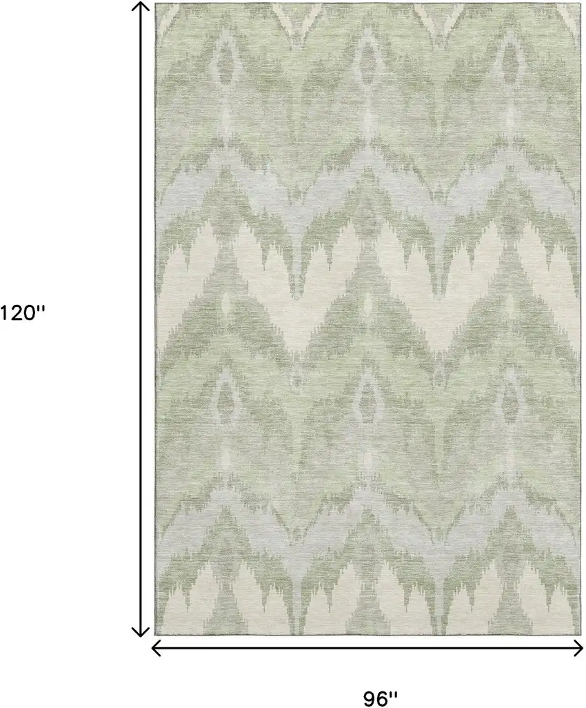 Artichoke Green And Ivory Ikat Washable Area Rug With UV Protection Photo 3