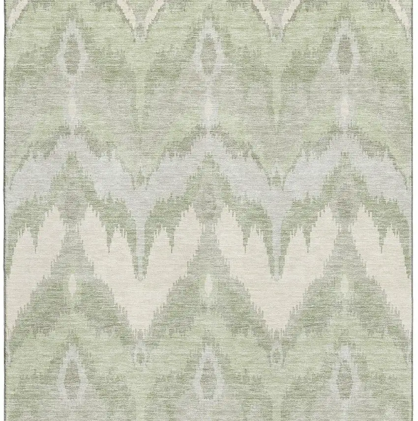 Artichoke Green And Ivory Ikat Washable Area Rug With UV Protection Photo 4