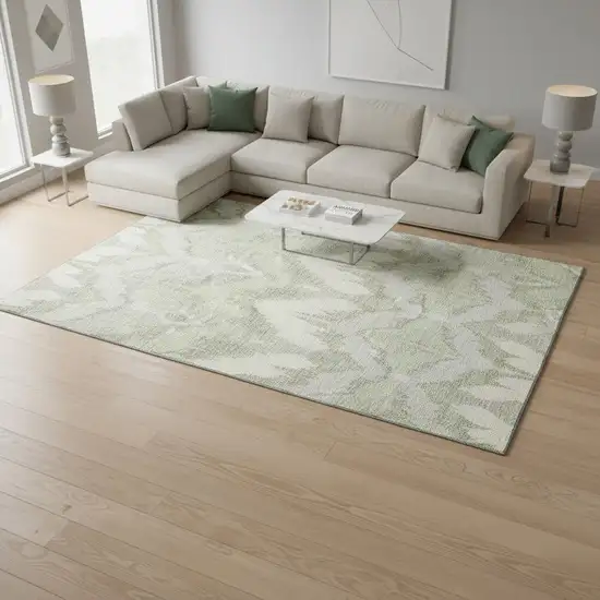 Artichoke Green And Ivory Ikat Washable Area Rug With UV Protection Photo 2