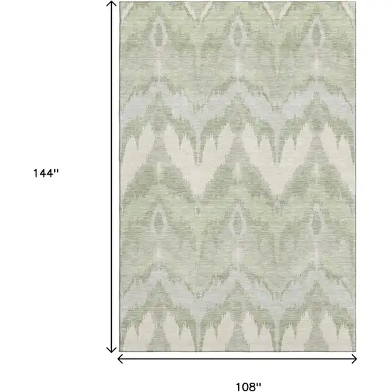 Artichoke Green And Ivory Ikat Washable Area Rug With UV Protection Photo 3