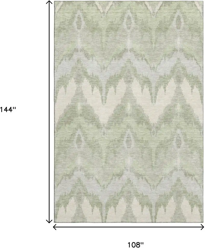 Artichoke Green And Ivory Ikat Washable Area Rug With UV Protection Photo 3