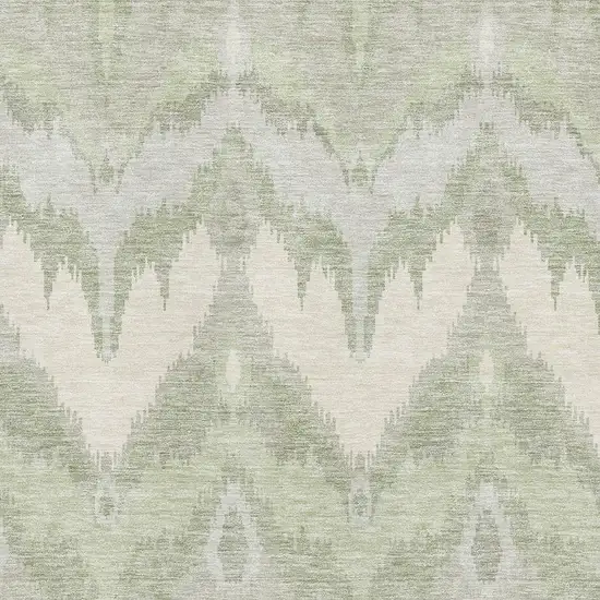 Artichoke Green And Ivory Ikat Washable Area Rug With UV Protection Photo 3