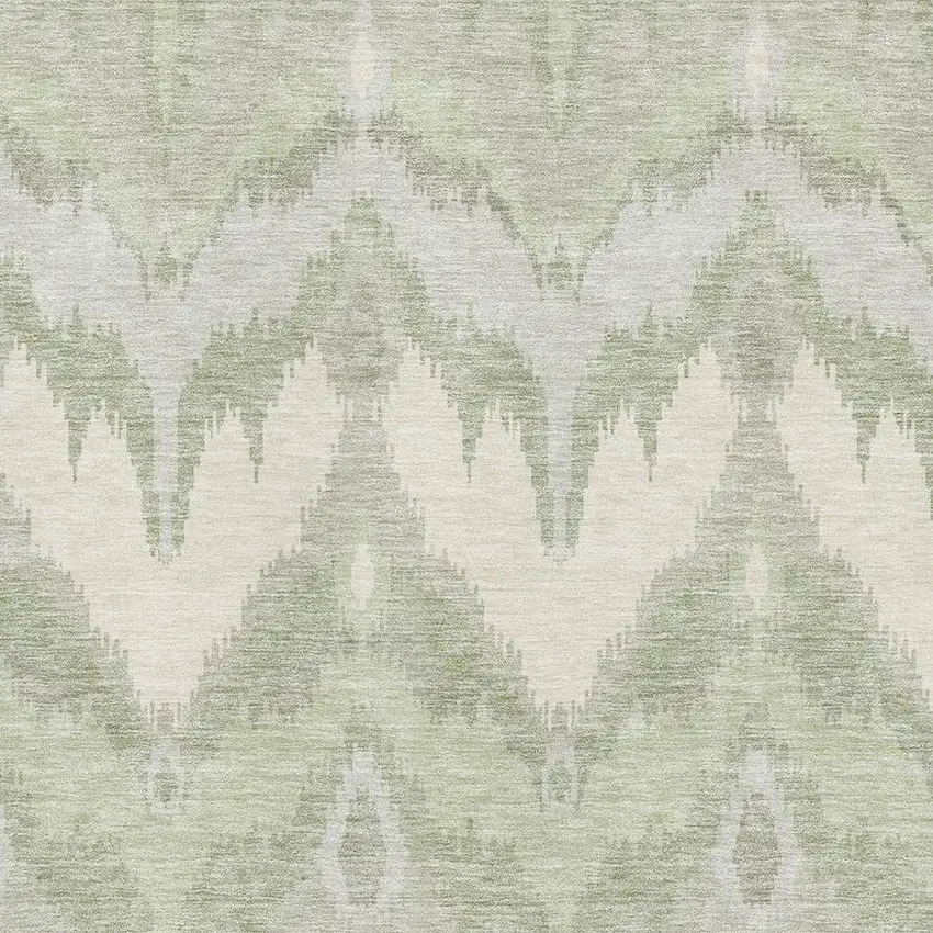 Artichoke Green And Ivory Ikat Washable Area Rug With UV Protection Photo 3