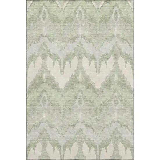 Artichoke Green And Ivory Ikat Washable Area Rug With UV Protection Photo 1