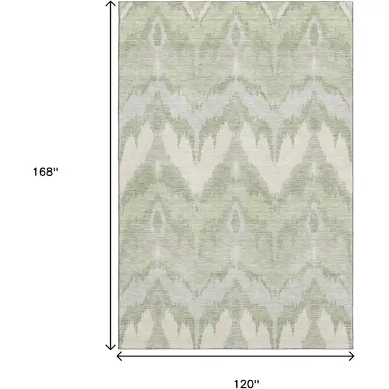 Artichoke Green And Ivory Ikat Washable Area Rug With UV Protection Photo 3