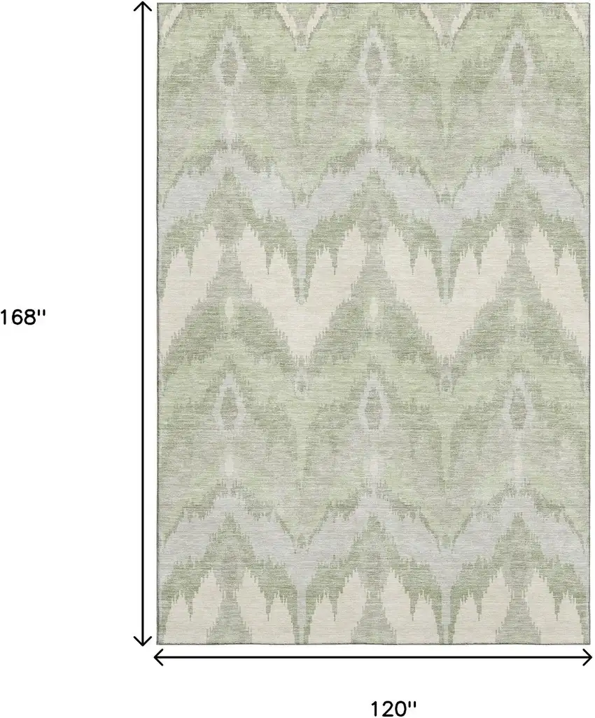 Artichoke Green And Ivory Ikat Washable Area Rug With UV Protection Photo 3