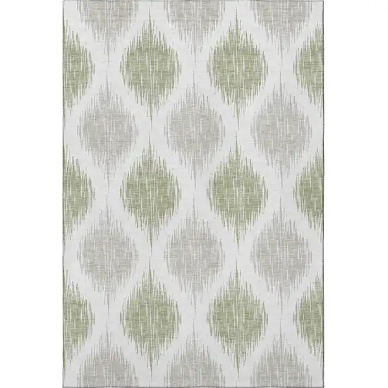 Artichoke Green And Ivory Ikat Washable Area Rug With UV Protection Photo 4