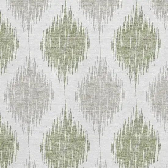 Artichoke Green And Ivory Ikat Washable Area Rug With UV Protection Photo 3