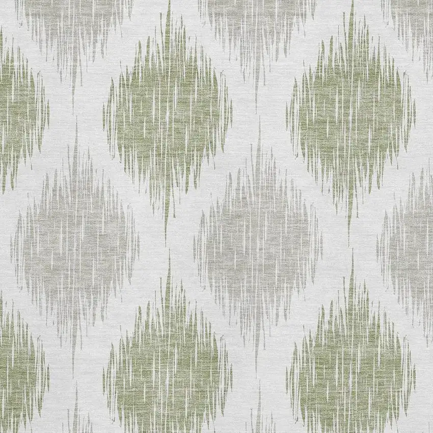 Artichoke Green And Ivory Ikat Washable Area Rug With UV Protection Photo 3