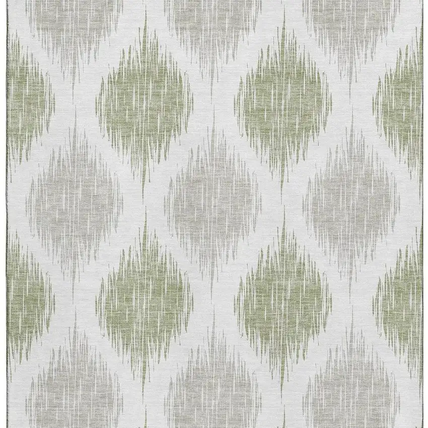 Artichoke Green And Ivory Ikat Washable Area Rug With UV Protection Photo 3