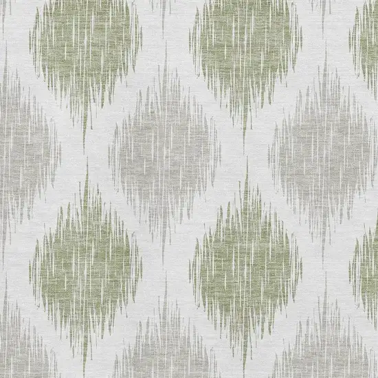 Artichoke Green And Ivory Ikat Washable Area Rug With UV Protection Photo 3