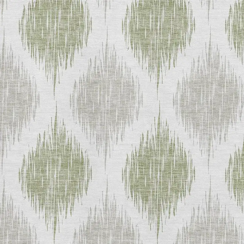 Artichoke Green And Ivory Ikat Washable Area Rug With UV Protection Photo 3