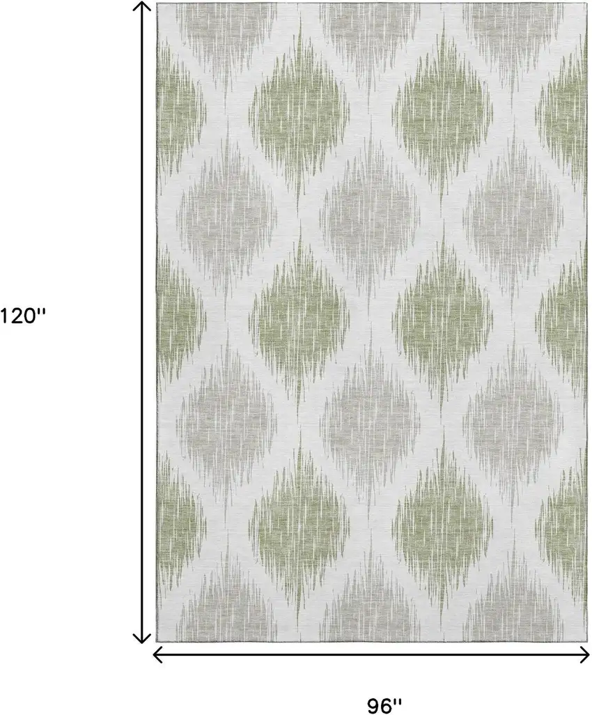 Artichoke Green And Ivory Ikat Washable Area Rug With UV Protection Photo 3