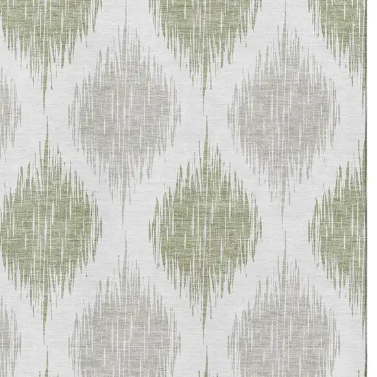 Artichoke Green And Ivory Ikat Washable Area Rug With UV Protection Photo 3