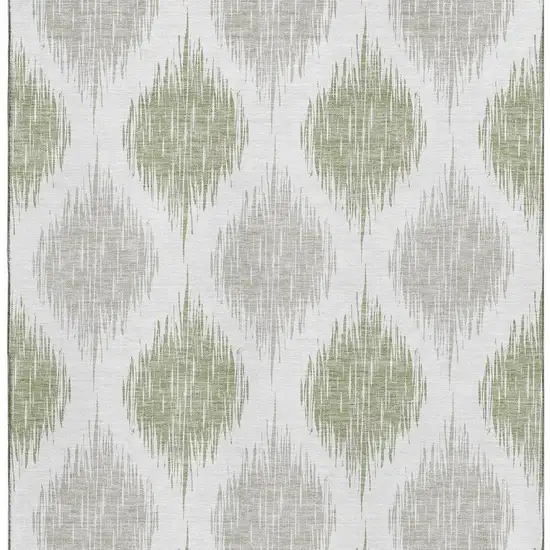Artichoke Green And Ivory Ikat Washable Area Rug With UV Protection Photo 3