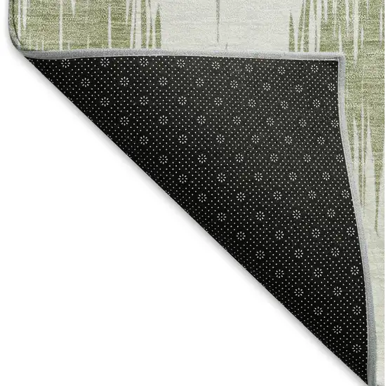 Artichoke Green And Ivory Ikat Washable Area Rug With UV Protection Photo 7