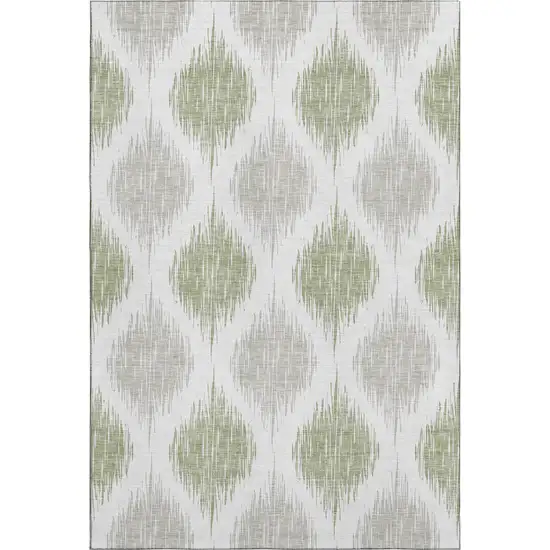 Artichoke Green And Ivory Ikat Washable Area Rug With UV Protection Photo 1