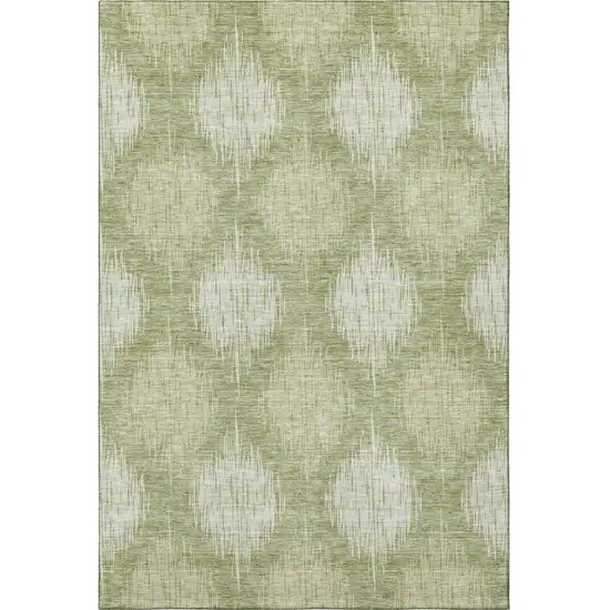 Artichoke Green And Ivory Ikat Washable Area Rug With UV Protection Photo 4