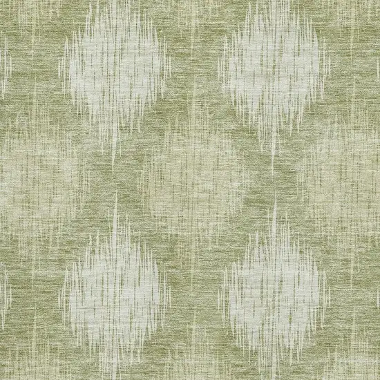 Artichoke Green And Ivory Ikat Washable Area Rug With UV Protection Photo 3