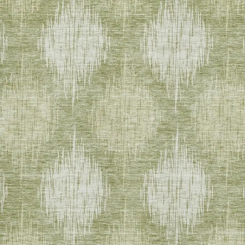 Artichoke Green And Ivory Ikat Washable Area Rug With UV Protection Photo 3