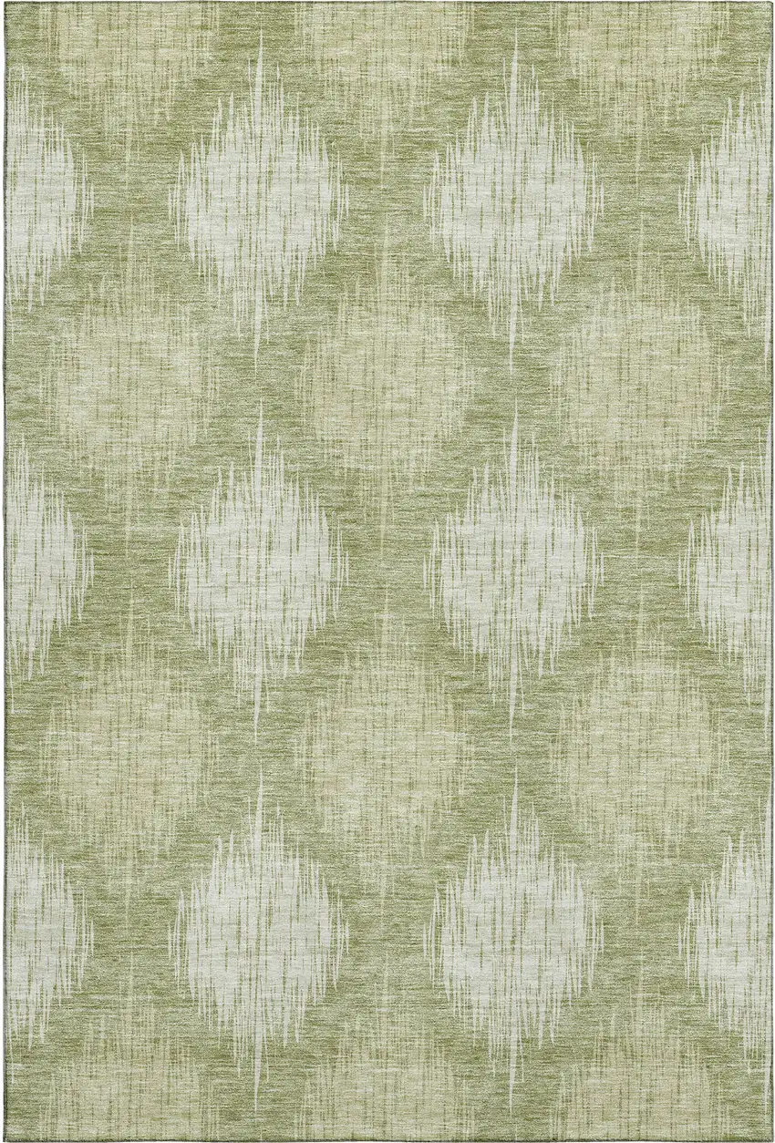 Artichoke Green And Ivory Ikat Washable Area Rug With UV Protection Photo 1