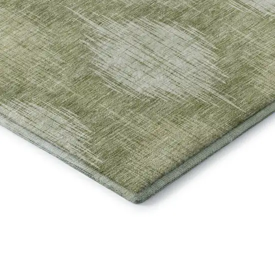 Artichoke Green And Ivory Ikat Washable Area Rug With UV Protection Photo 8
