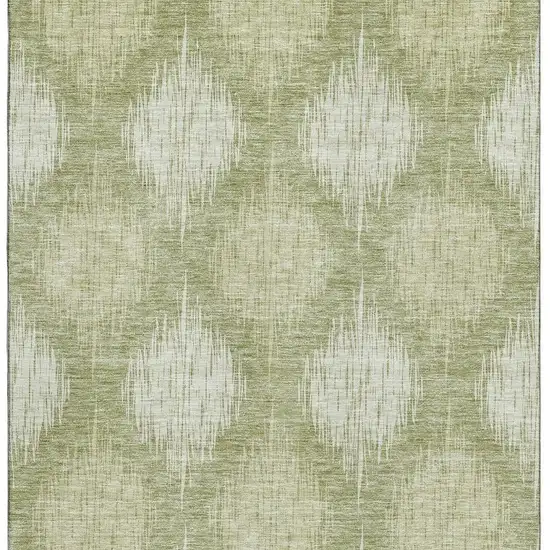 Artichoke Green And Ivory Ikat Washable Area Rug With UV Protection Photo 3