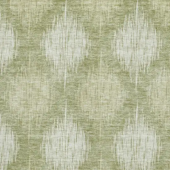 Artichoke Green And Ivory Ikat Washable Area Rug With UV Protection Photo 3