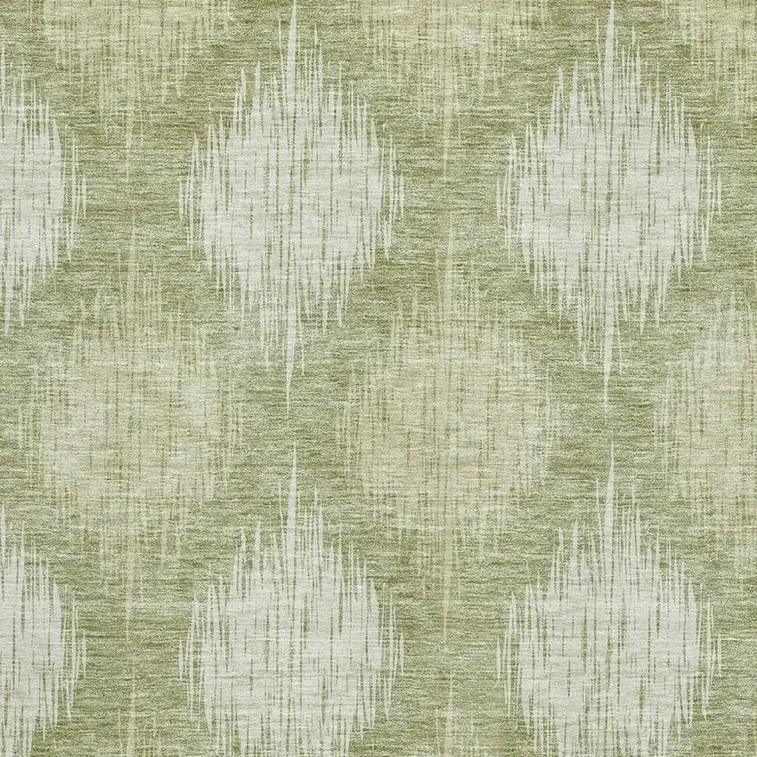 Artichoke Green And Ivory Ikat Washable Area Rug With UV Protection Photo 3